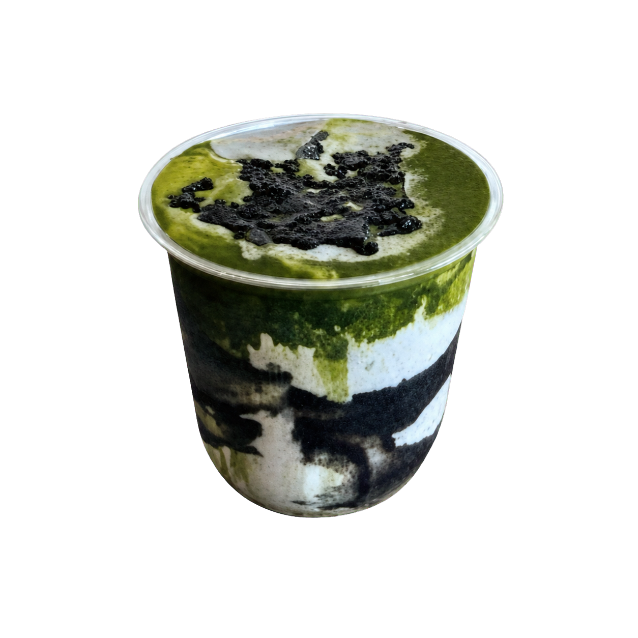 Black sesame matcha with dark sesame swirled through milk