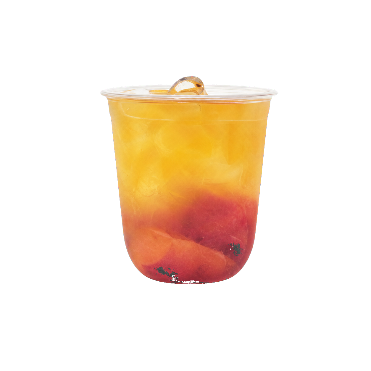 Amber ume and plum iced tea with fruit settled at the base