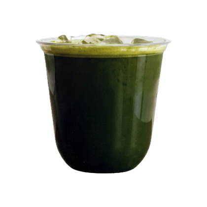 Iced usucha, straight matcha with no milk, in a clear cup